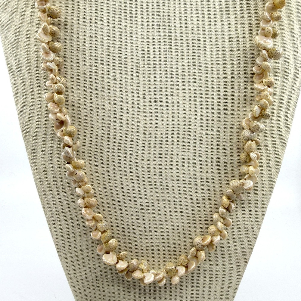 Natural Spiral Seashell Cluster Long Necklace Cream Coastal Bohemian Statement